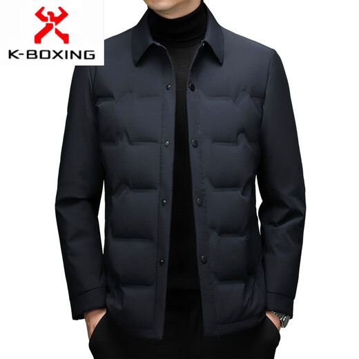 KBXNG Jinba зимний белый мужской пуховик на утином пуху, деловая простая одежда для папы, модная бархатная теплая куртка с лацканами 90 для мужчин, черный L 175