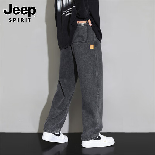 JEEP SPIRIT Jeep jeans men's spring American casual pants men's loose wide-leg pants black XL