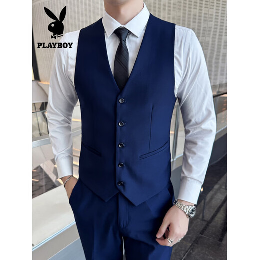 Playboy high-end brand groomsmen suit brothers group outfit wedding dress men's suit vest shirt pants four-piece suit vest black vest 4XL 175-195Jin Jin equals 0.5 kg