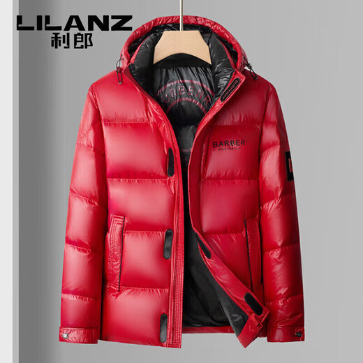 LILANZ Men's 25 Winter New Red Hooded Down Jacket Thickened Warm New Year's Clothing Festive Jacket Men's Fashion Black M 170