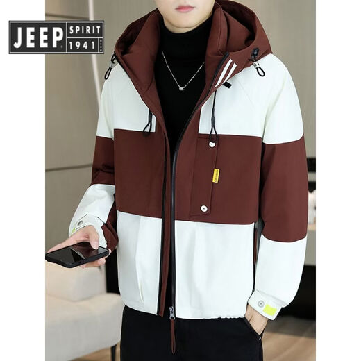 JEEP SPIRIT吉普羽绒服男士冬季潮牌2025新款韩版白鸭绒加厚保暖工装外套连帽 红色【8037】 XL 180【150-170斤】
