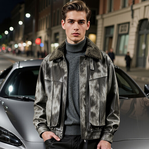 Rich PU leather, all sheep wool filling, lapel men's leather jacket, men's winter quilted warm leather jacket jacket