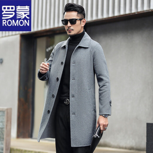 ROMON men's double-sided woolen coat men's medium-length lapel woolen woolen autumn and winter high-end thickened windbreaker coat gray 2XL