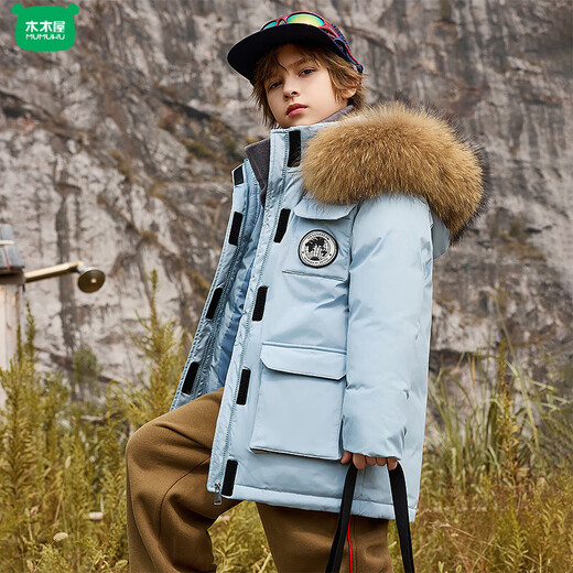 Wooden house children's down jackets for boys and girls medium and long 2026 new winter jackets for men and women, medium and large children, warm jackets, graphite black, same style for men and women, 180 cm 105-120Jin Jin is equal to 0.5 kg