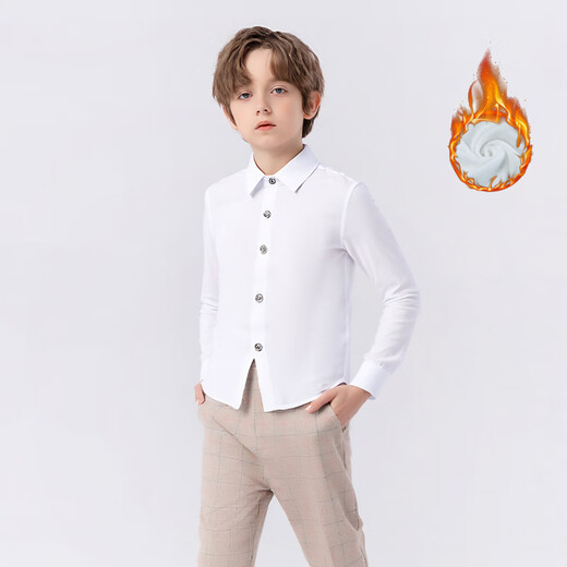 Kalfit children's shirt Korean style children's clothing long-sleeved shirt boy white velvet shirt New Year's greetings white velvet 150