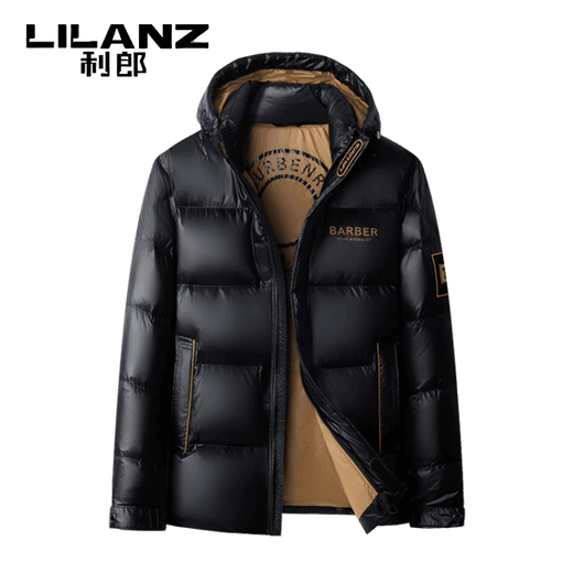 LILANZ Men's 25 Winter New Red Hooded Down Jacket Thickened Warm New Year's Clothing Festive Jacket Men's Fashion Black M 170