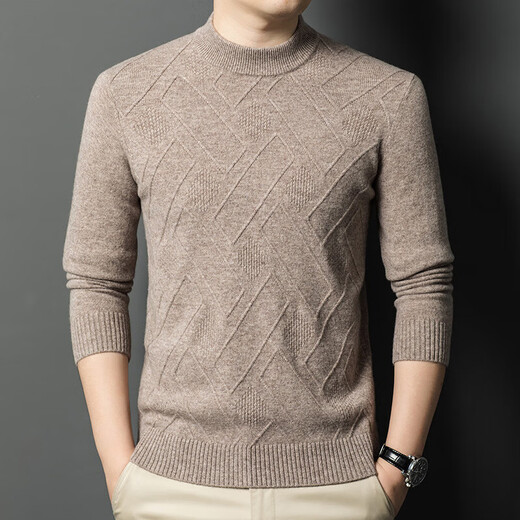 OLJ luxury high-end brand cardigan men's 2025 winter casual round neck jacquard thickened warm and comfortable knitted top blue XL (175)