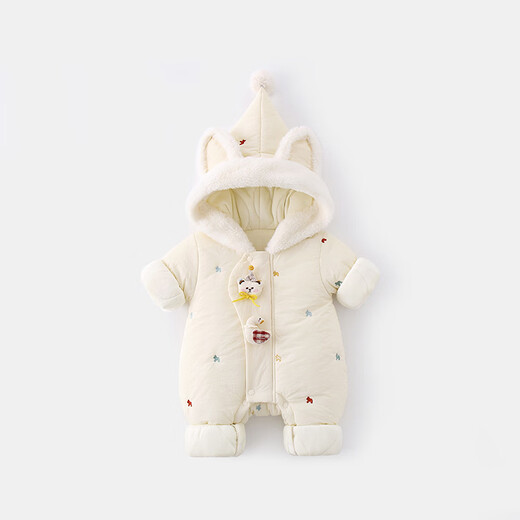 G.duck Little Yellow Duck Children's Clothes Baby Plush Clothes Thickened and Warm Winter Clothes Newborn Cute One-piece Jumpsuit Off-White 66cm