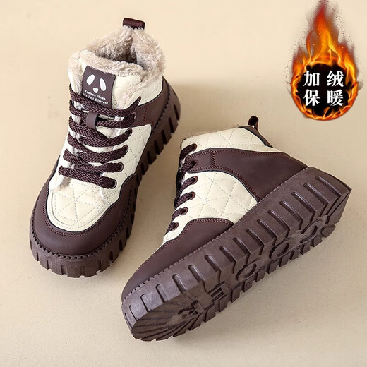 RICKY JORDAN Girls' Cotton Shoes Winter 2025 New Children's Velvet Snow Boots Warm Middle and Large Children's Sports Winter Shoes Girls' Cotton Boots Brown Upgraded Cotton Shoes 37