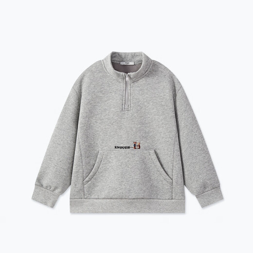 MQD plus velvet MQD boys 25 new winter style college style half-cardigan sweatshirt with big cartoon on the back, light hemp gray 140