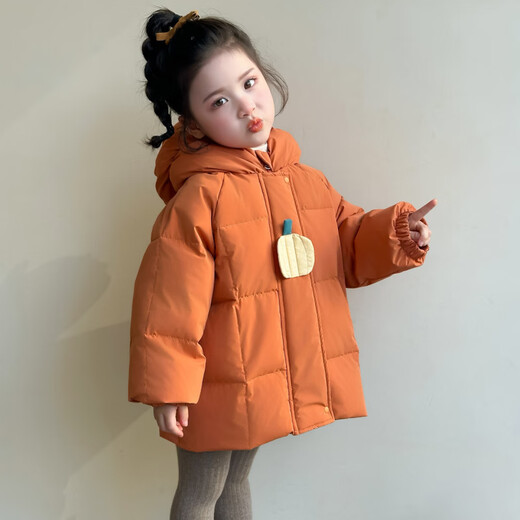 FHHUABD Girls Down Jacket Winter Clothing 2026 Children's Cotton Jacket Plus Velvet Thickened Cotton Clothes Baby Winter Style Jacket Orange 120 cm