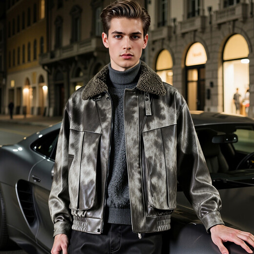 Rich PU leather, all sheep wool filling, lapel men's leather jacket, men's winter quilted warm leather jacket jacket