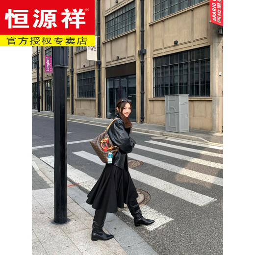 Hengyuanxiang brand women's 90 white duck down fur collar detachable jacket 2026 autumn and winter new PU jacket leather down jacket black S