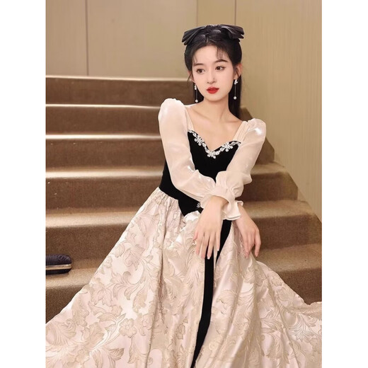 Summer evening dress for women, high-end light luxury, dignified and decent, black banquet temperament, socialite's birthday and adult ceremony costume, black XS recommended 75-85Jin Jin is equal to 0.5kg