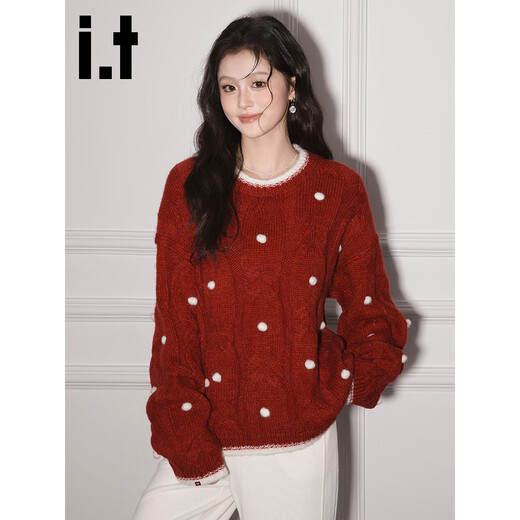 CHOCOOLATEit three-dimensional small ball warm and soft waxy pullover sweater for women winter new versatile knitted top red one size