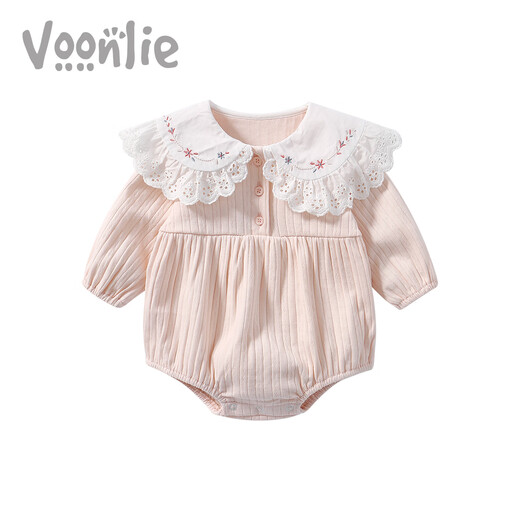 Fanhunting baby spring clothes newborn clothes baby girl onesie full moon princess harem pure cotton bag fart clothes spring and autumn pink 59cm
