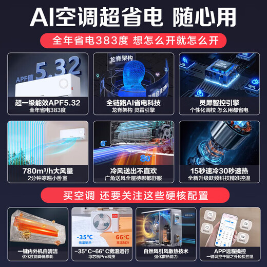 Haier Smart Home produces air conditioning set for three rooms and one living room, 3 hp cabinet unit 1.5 hp on-hook package, new level frequency conversion energy-saving home living room and bedroom air conditioner set, three rooms and one living room, 1.5 hp on-hook unit * 3+3 hp cabinet unit Leader