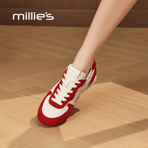 Millies Genuine Leather Soft Sole Virtue Shoes Women's Fashion Zodiac Year Red Casual Sports Shoes Versatile White Shoes Beige 34