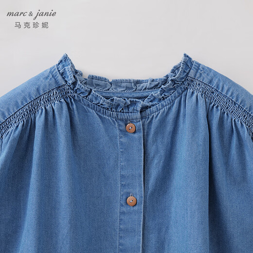 MARC&JANIE Mark Jenny retro literary girls' lace denim shirt baby shirt 2026 spring new style 560151 light denim 130 cm (recommended height 121-130cm)