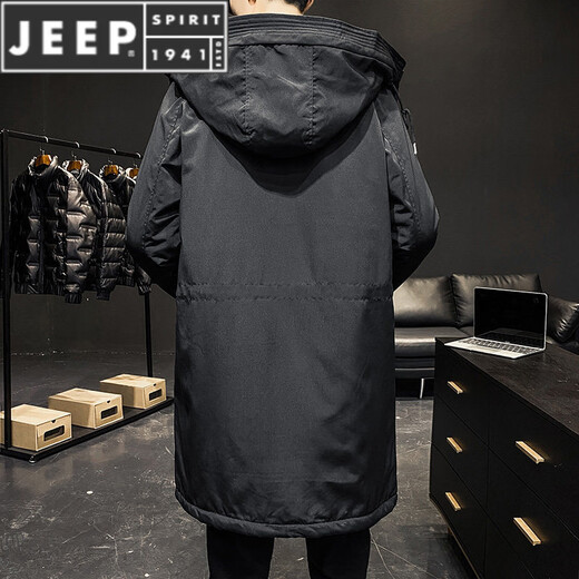 JEEP SPIRIT cotton coat men's mid-length winter thickened parka cotton coat loose hooded workwear windbreaker jacket ins coat military green quilted M