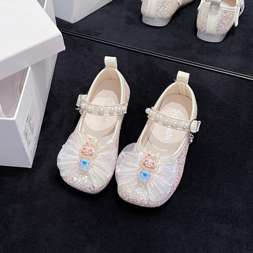 Ciyu Girls' Leather Shoes Children's Princess Crystal Shoes Spring and Autumn 2025 New Casual Shoes Rhinestone Soft Sole Girls Performance Shoes F-286 Beige 29 Inner Length 17.7cm (Suitable for feet around 17cm long)