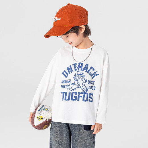Duojia comfortable and close-fitting | Class A boys' pure cotton printed T-shirts spring and autumn children's casual sports breathable long sleeves