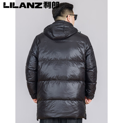 LILANZ利郎大码黑金中长款羽绒服男冬季加厚鹅绒服胖子90白鹅绒防寒保暖 黑色（黑色内里） L (建议120-140斤)