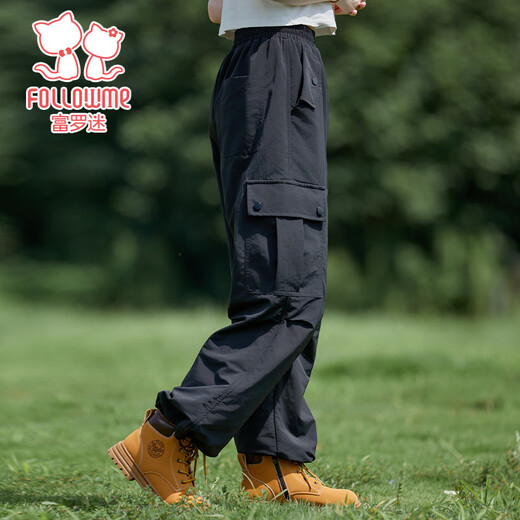 Fuluo Mi Girls Pants Winter Fashion Versatile Overalls Youth Loose Velvet Junior High School Students Casual Sports Pants Black 170