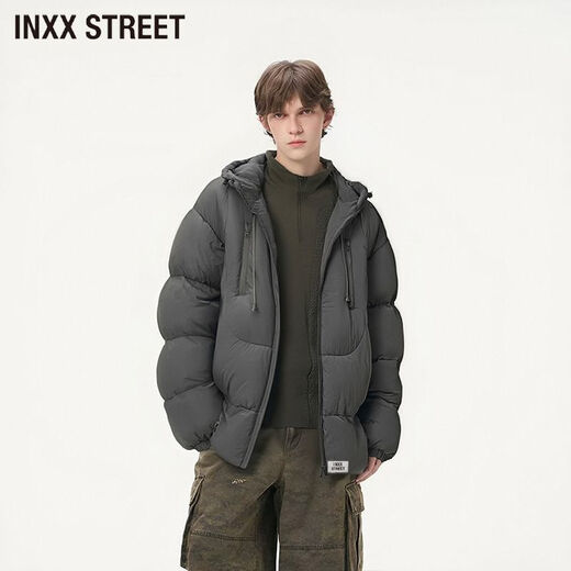 Inxx (inxx) INXX STREET fashionable stand-up collar warm cotton coat for men in autumn and winter new thickened loose bread coat cotton coat dark gray S