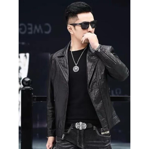 Playboy 2025 Autumn and Winter Short Slim Suit Collar Leather Jacket Men's Korean Style Fashionable, Handsome and Casual The Easiest to Match Leather DB# Black Spring and Autumn Style M
