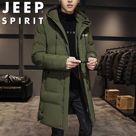 JEEP SPIRIT Jeep cotton coat men's autumn and winter mid-length warm jacket loose coat black 2XL