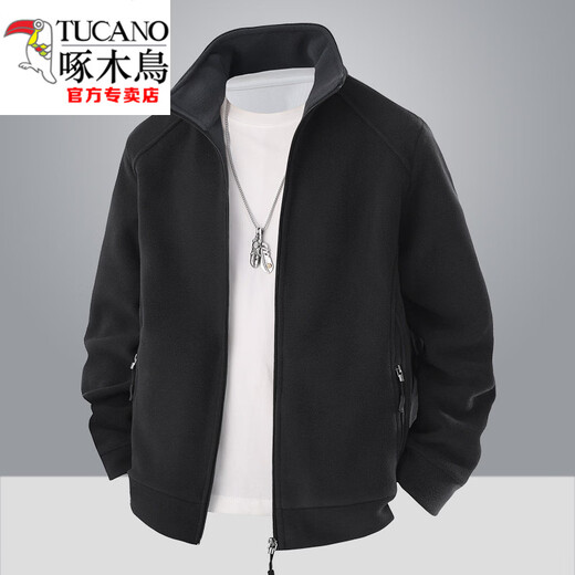 Woodpecker (TUCANO) Fleece Jacket Men's Autumn and Winter Cardigan Sweater Men's Top Polar Fleece Jacket Men's Plus Velvet Black Velvet M 90-105