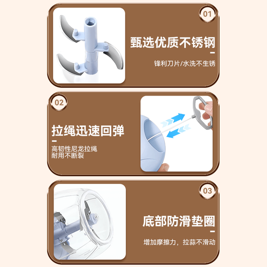 KINGXIAOJING German garlic artifact press garlic device garlic kitchen artifact garlic beater ginger artifact small minced garlic blender 500ML fast 3 knives blue