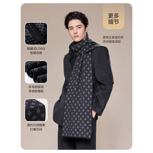 JIUMU scarf men's autumn and winter thickened warm shawl for elders and dads birthday gift box dark gray
