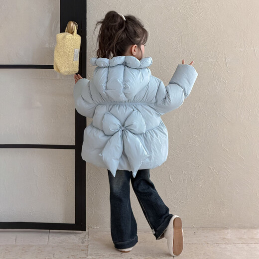 FHHUABD Girls' Down Jacket Winter Style 202690 White Duck Down Children's Down Jacket Lightweight Coldproof Warmth Blue 130 cm Recommended height 121-130cm