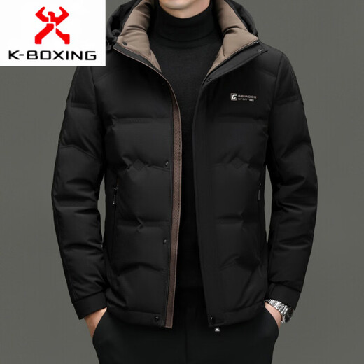 KBXNG Jinba Chaqueta de plumón para Hombres de Mediana Edad de otoño e Invierno, Gorro para Papá, Chaqueta Informal cálida y extraíble para Hombres de Mediana Edad y Ancianos, Negro 3XL 190