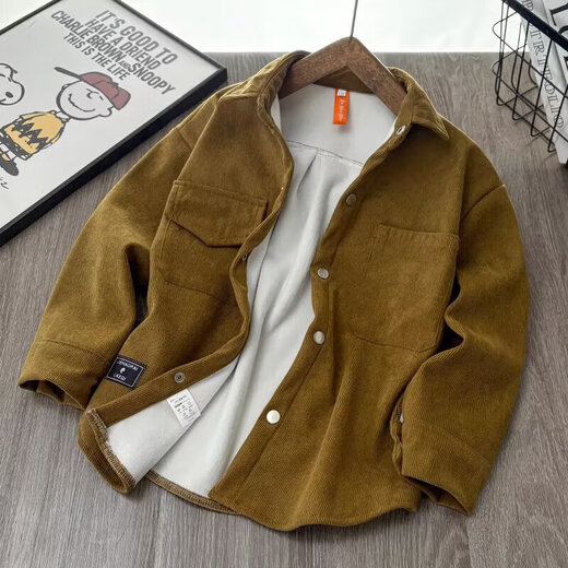 JD Logistics Trendy and cool children's clothing boys' velvet shirt autumn and winter children's shirt jacket thickened 2025 new style black velvet 120