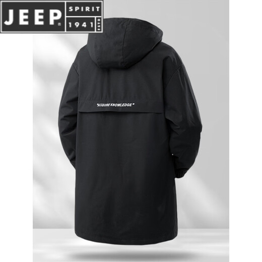 JEEP SPIRIT autumn and winter windbreaker men's mid-length plus fat plus velvet extra large quilted second cotton windproof plus cotton jacket 6851 black (spring and autumn style without velvet) L