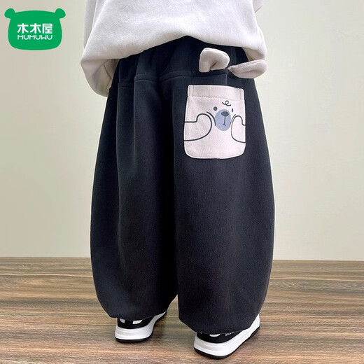 Mumuwu children's velvet pants 2026 autumn and winter new style children's style one-piece velvet baby winter wear thickened sweatpants black thickened one-piece oli velvet 100