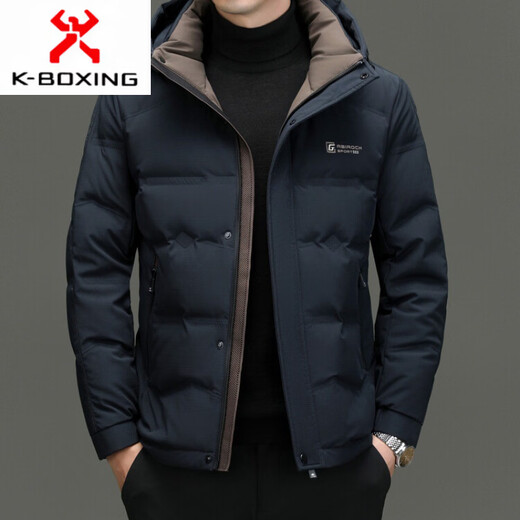 KBXNG Jinba Chaqueta de plumón para Hombres de Mediana Edad de otoño e Invierno, Gorro para Papá, Chaqueta Informal cálida y extraíble para Hombres de Mediana Edad y Ancianos, Negro 3XL 190