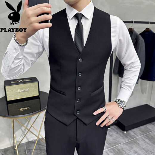 Playboy high-end brand groomsmen suit brothers group outfit wedding dress men's suit vest shirt pants four-piece suit vest black vest 4XL 175-195Jin Jin equals 0.5 kg