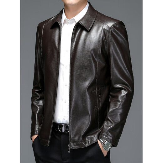 Playboy Leather Jacket Men's Middle-aged Casual Dad Clothing Middle-aged and Elderly 2025 New Men's Goat Leather Wallet Black Lapel Thin M 170 (Weight 100-115 Jin Jin equals 0.5 kg)