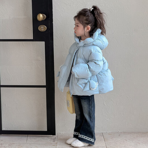 FHHUABD Girls' Down Jacket Winter Style 202690 White Duck Down Children's Down Jacket Lightweight Coldproof Warmth Blue 130 cm Recommended height 121-130cm