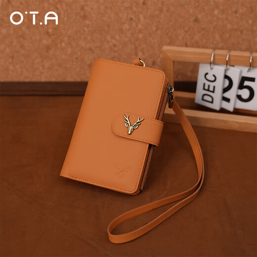 OTA防盗刷护照包2025新款出国留学旅行便携机票夹证件钱包多功能卡包 日落黄-送挂绳【真皮护照包】