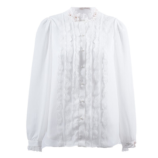 Pinkmary shirt women's 2025 autumn and winter new fashion comfortable lace commuter style top PMDOW1007 white XS
