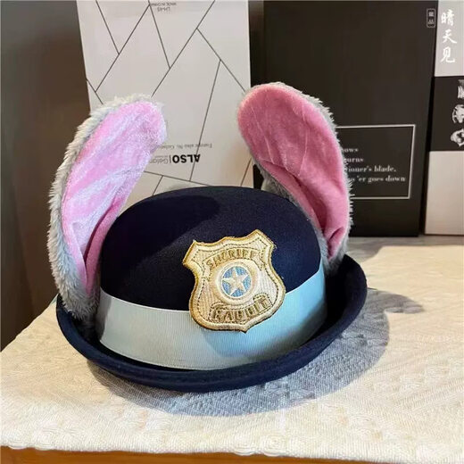 Ji Mi Judy Hat Rabbit Bowler Hat Zootopia Police Officer Judy Hat Children's Adult Headband Headwear Hat Judy Hat Adult Version (57cm) Adjustable