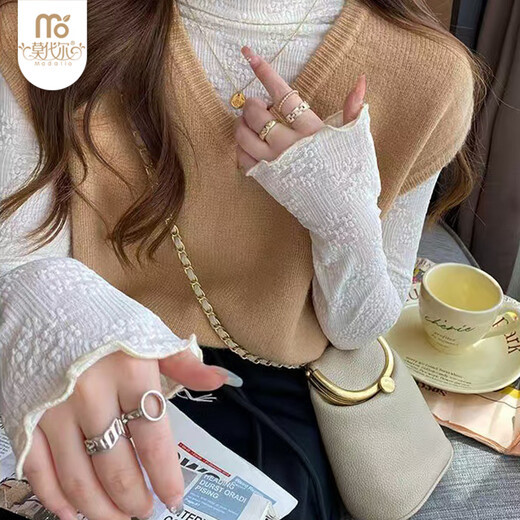 Modal inner lace bottoming shirt for women 2025 new velvet thickened autumn and winter half turtleneck white mesh shirt one size