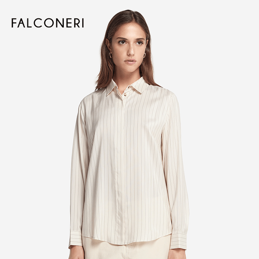 FALCONERI End of Season Discount Women's Commuting Fashion Versatile Striped Mulberry Silk Shirt DML426V Pearl Color-8176 L