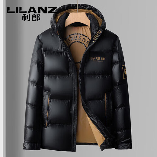 LILANZ Men's 25 Winter New Red Hooded Down Jacket Thickened Warm New Year's Clothing Festive Jacket Men's Fashion Black M 170