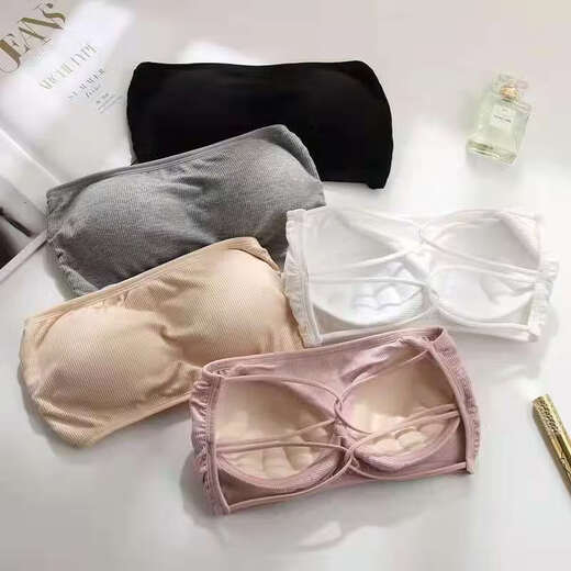 螺纹内衣少女性感美背抹胸防打底聚拢无肩带文胸裹胸背心夏季 白色 均码 70-130Jin Jin等于0.5千克